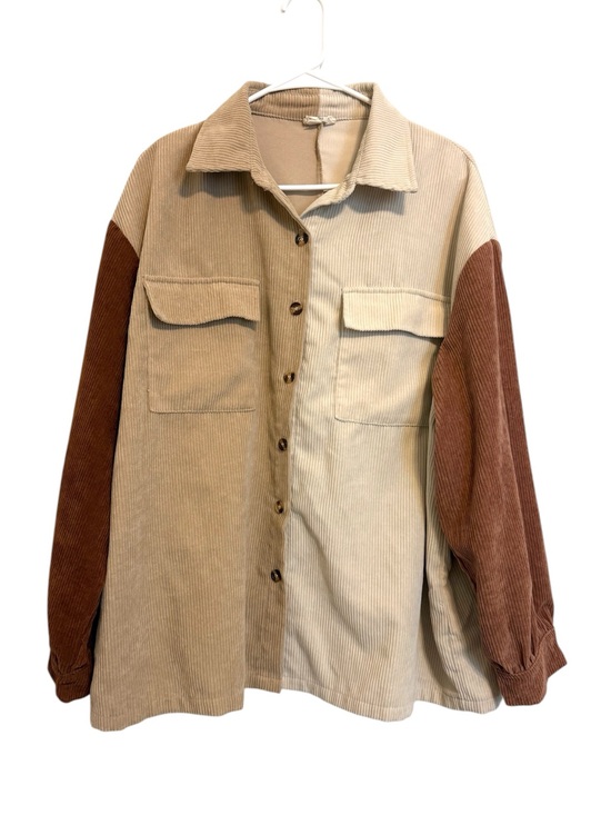 entro Jackets & Blazers - Entro Colorblock Corduroy Shacket Jacket Size Medium Neutral Oversized